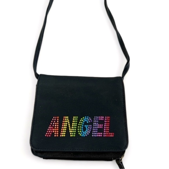 Y2K Vintage Black Rainbow ANGEL Crossbody Purse Makeup Clutch Wallet Combo - Picture 1 of 17